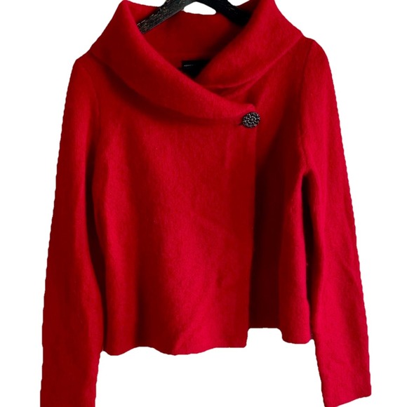 Adrienne‎ Vittadini Sweater M Winter Red wool Blend Cozy Wrap Cardigan - Picture 4 of 11